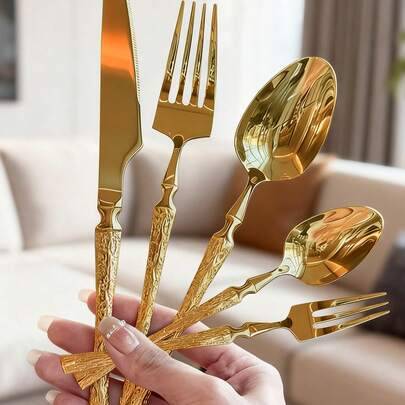5 st/20 st/30 st bestickset i rostfritt stål, kniv, gaffel och sked lämplig för kök, restaurang, bröllop, fest, högtidsgåva - Guld (5 st,30 st,20 st)