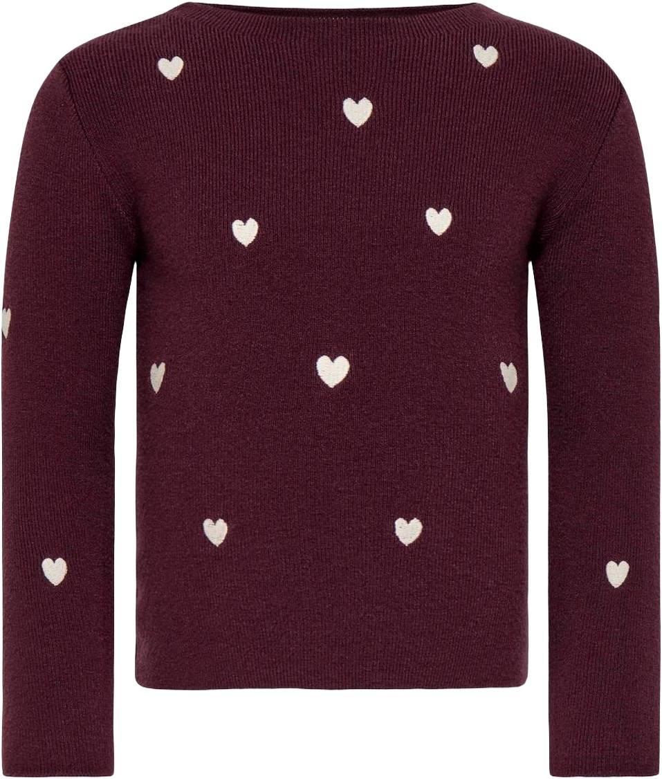 Only Mini Kmghearts L/S Pullover KNT Stl. 104 unisex - Stickat Från Magasin - Winetasting/hearts/egret (104)