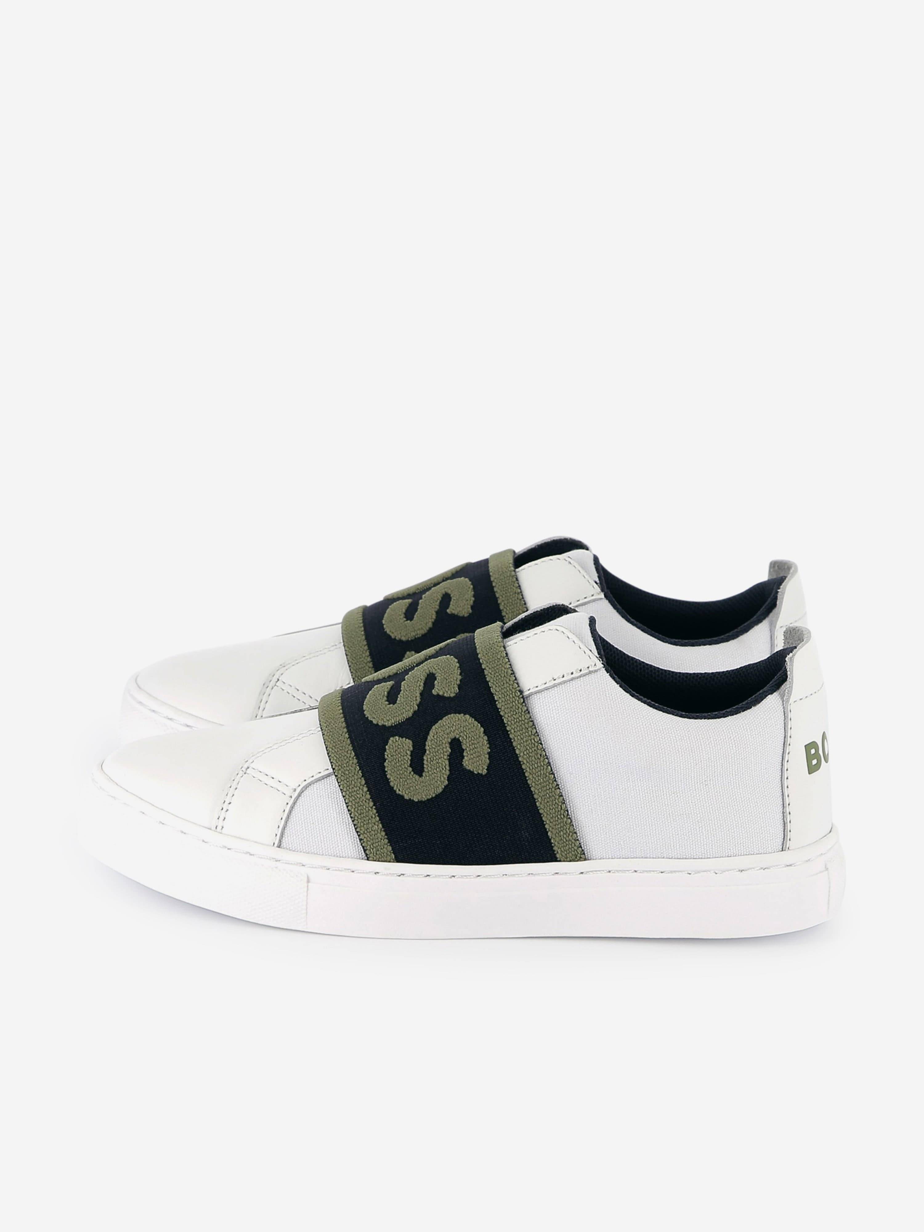 BOSS Boys Leather Logo Trainers in White - White / EU 27 UK 9 (EU 27 UK 9)