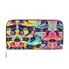 HUIKGIER Retro rullskridskor färgglatt tryck trendig plånbok koppling för kvinnor läderplånbok vardagsbruk och resor 7,9 x 3,23 cm, Svart, En storlek, Myntpåse