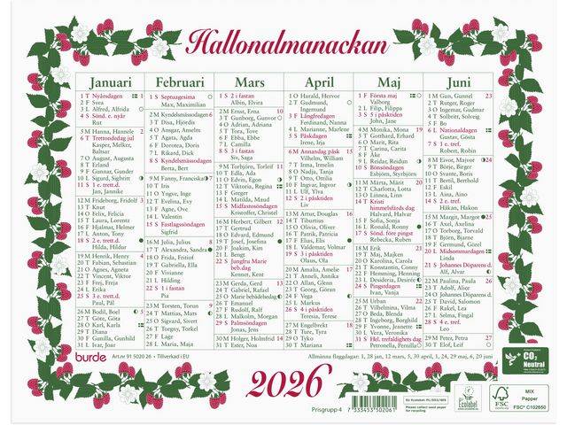 Väggkalender Burde Lilla Hallonalmanackan 2026