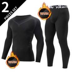 2pcs/Set Men&#39;s Thermal Compression Underwear, Skiing Warm Outfit, Compression Base Layer Top And Bottoms, Men&#39;s Fitness Workout Pants + Shirt - Black - L,M,S,XL,XXL,XXXL