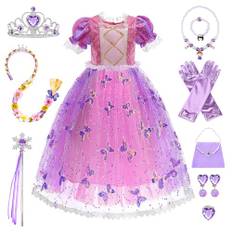 COYBTO Prinsessklänning flicka, Rapunzel, rosa kostym, barn med krona, halsbandsset, karnevalskostymer barn, Sofia, prinsesskostym för karneval, cosplay, födelsedagsfest