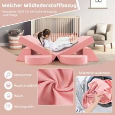 Moduluppbyggd barnsoffa, leksoffa, modulsoffa med avtagbart överdrag, 105,5 x 101 x 48 cm, rosa