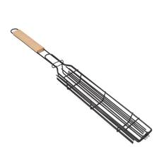 Kabob Grilling Baskets Lockable Iron Kebab Grill Grate with Wooden Handle for Grilling Vegetables L(for 6.5-9kg) ren