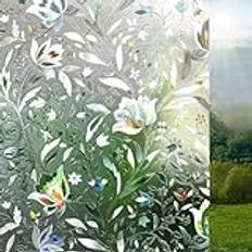 Lifetree Fönsterfilm, ogenomskinlig, självhäftande, insynsfilm, 3D, regnbågsfilm, fönster, dekorativ film, statisk spegelfilm, UV-solskyddsfilm för kontor, vardagsrum, blommor, tulpan, 44,5 x 200 cm