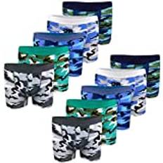 LOREZA ® SET med 10 pojkar bomulls boxershorts kamouflage (152-158 (12-13 år), SET om 10)