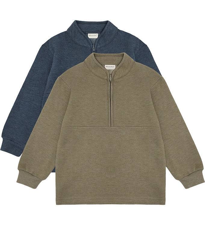 Minymo Sweatshirt m. Lynlås - 2-pak - Vetiver - Minymo - 2 år (92) - Sweatshirt