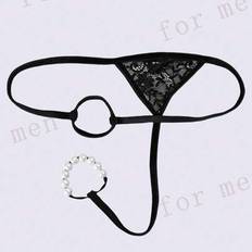 Sheer Mesh G-String stringtrosa för män med pärldekor, sexiga kalsonger med tryck som andas - Svart (L,M,S)