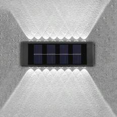 Soldriven gårdslampa för utomhusbruk, vägglampa för hem, dekoration för vägg, uplight & downlight atmosfärsvägglampa, 4/6/8/10/12/16 LED konvex väggla - Svart (Multi-size)