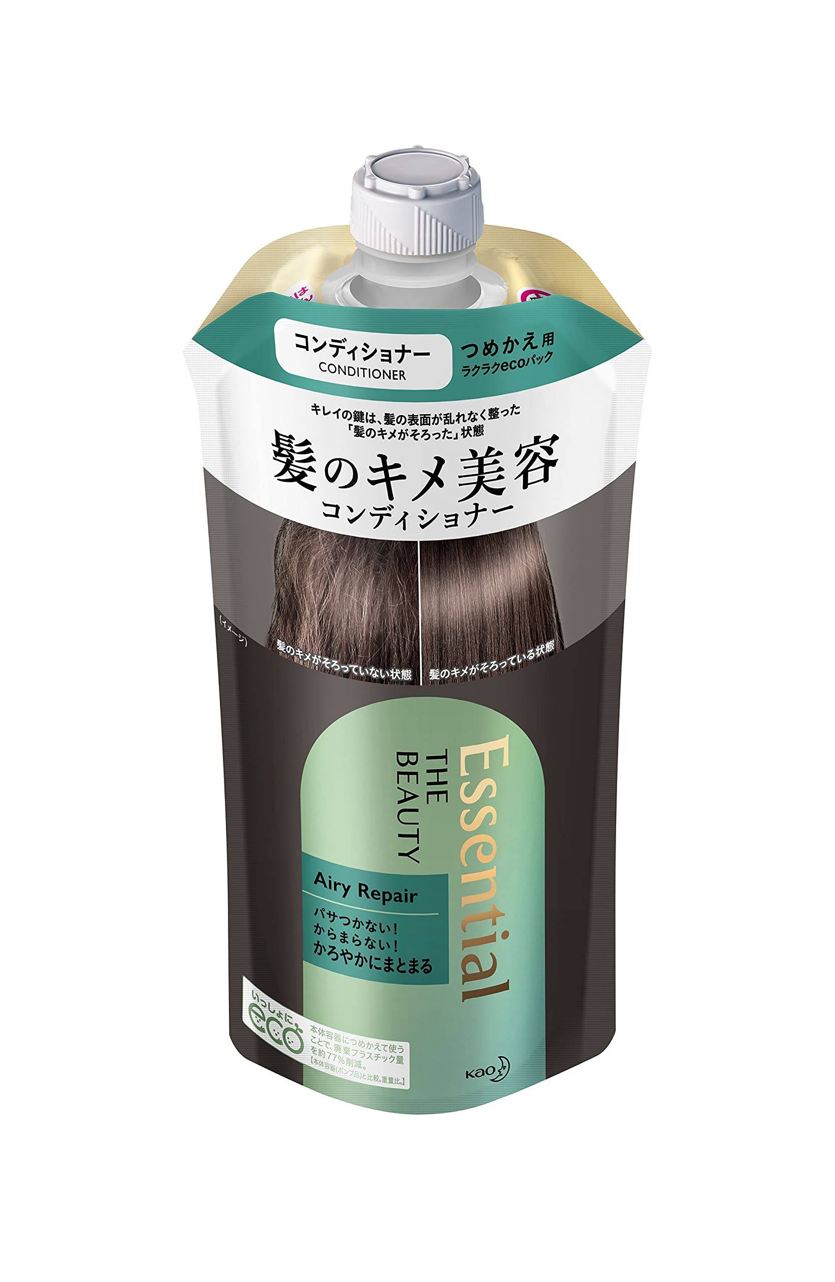 Essential Kao The Beauty Hair Texture Beauty Conditioner Airy Repair Repairs Hair Floral Refill, 340ml, Damage, Care, Smooth, Black, svart