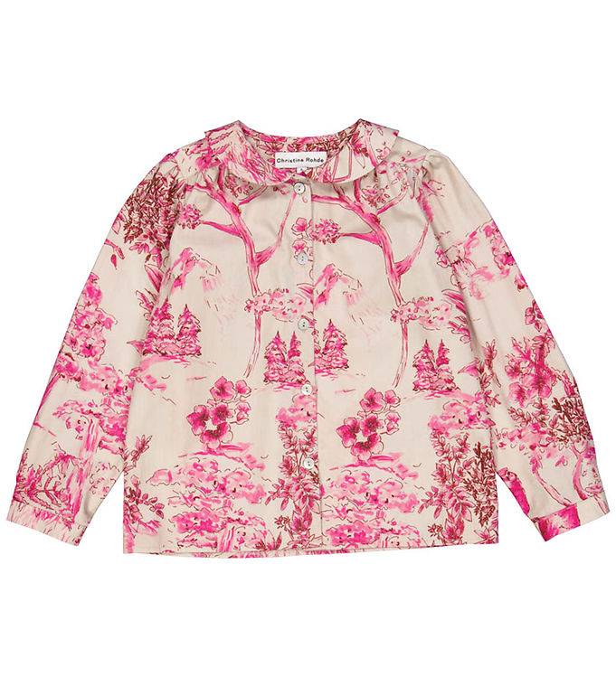 Christina Rohde Skjorte - Grå m. Pink Print - Christina Rohde - 7 år (122) - Skjorte