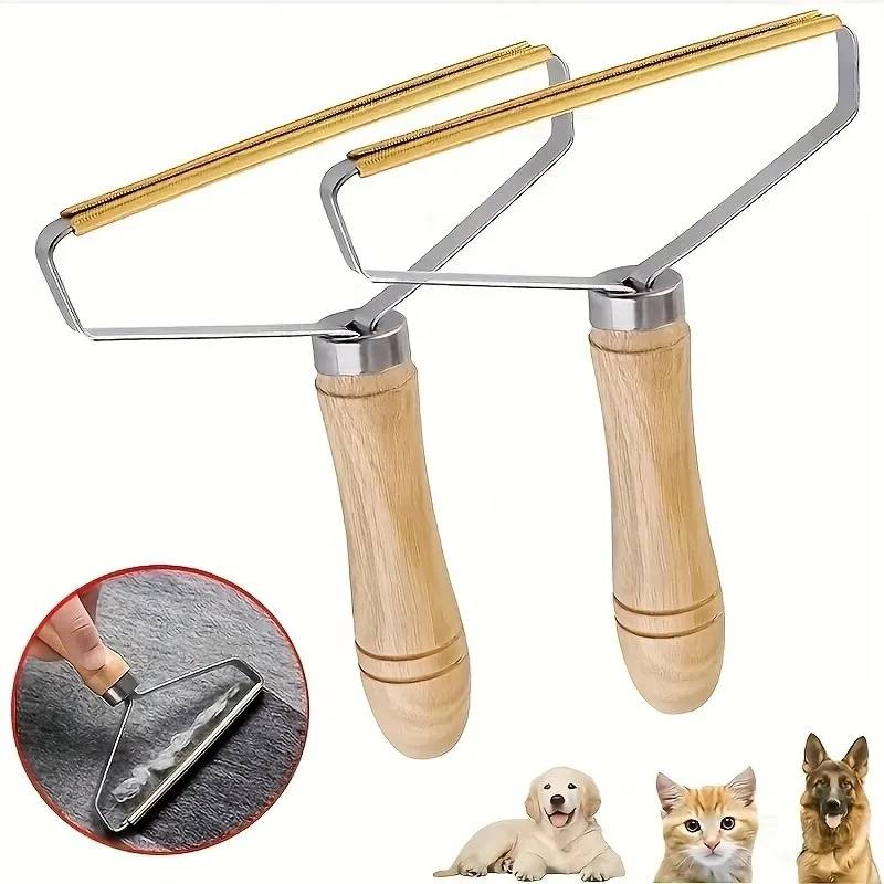 Household Manual Wooden-Handle Woolen Remover ，Dual-Sided Lint Remover for Pet Hair on Carpets