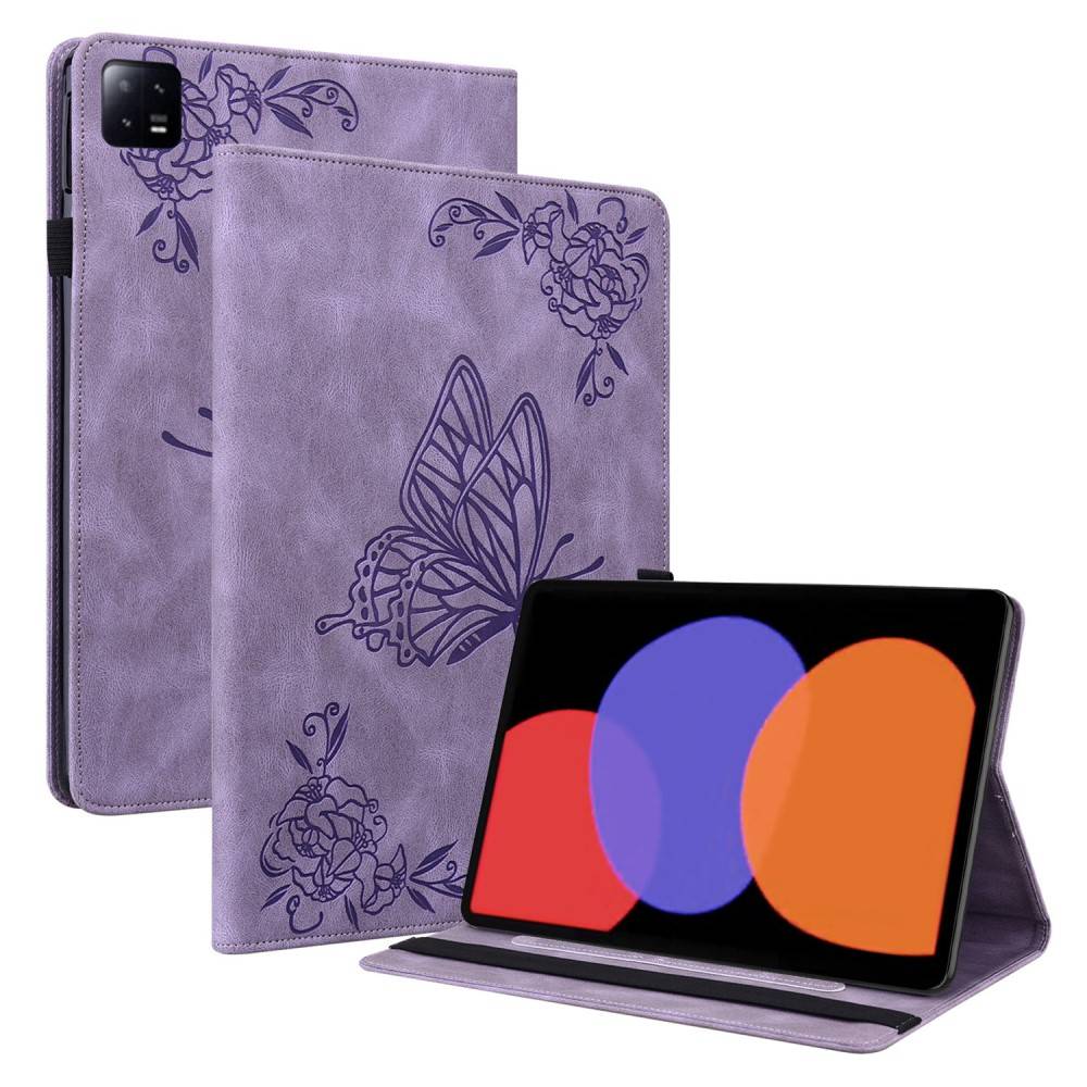 Läderfodral Fjärilar Xiaomi Pad 6 Lila