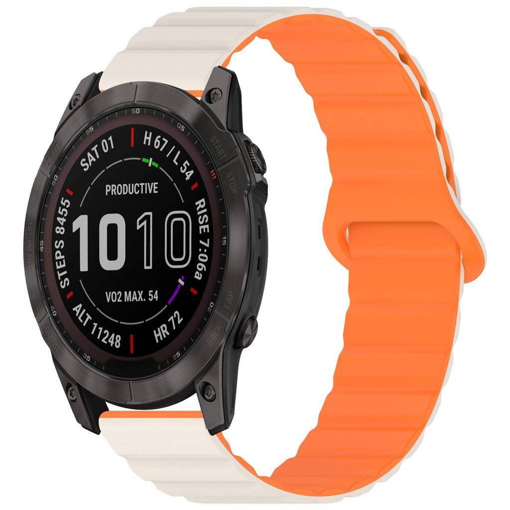 Garmin Fenix 8/7X/6X etc Klockarmband Silikon Magnetisk Stängning – Vit/Orange