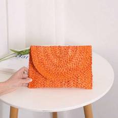 Corn Husk Weave Middagsväska Clutchväska Dammode Enkel Solid halm Stor handväska Kvinna Sommar Casual - Orange (En-Storlek)