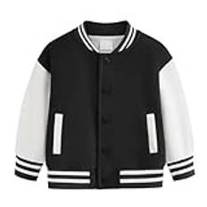 OBiQuzz Flickdräkt, rock, vår och höst, vinter, nya barn, plus fleece, baseballkläder, babykofta, liten, medium, tjock, barntopp, herrkläder, modern, svart, 10-11 år