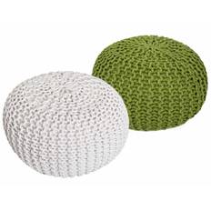2 Sittpall pouf Ø 55 cm h 37 cm avstolens kudde grovt stickad