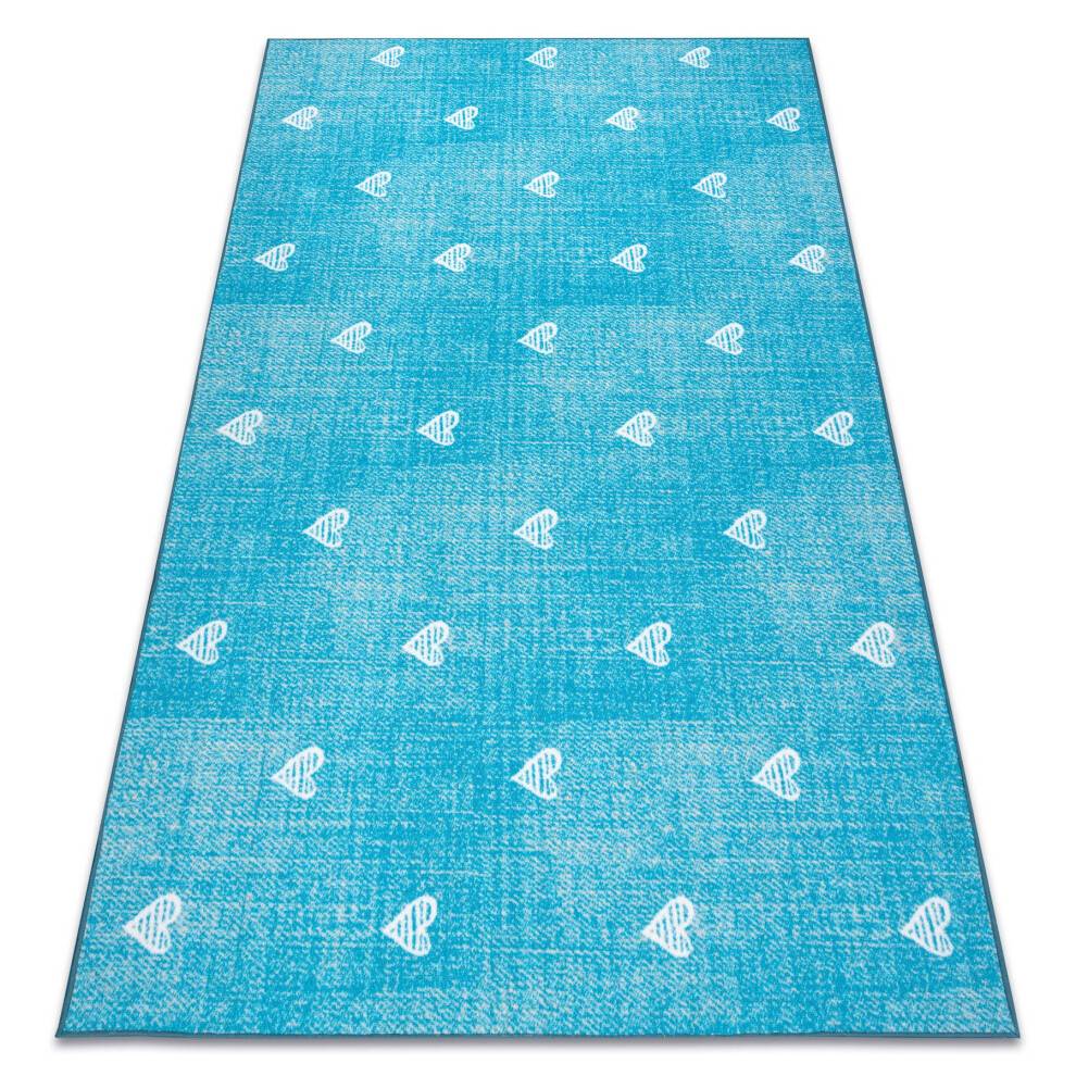 Matta för barn HEARTS Jeans, vintage hjärtan - turkos 200x500 cm