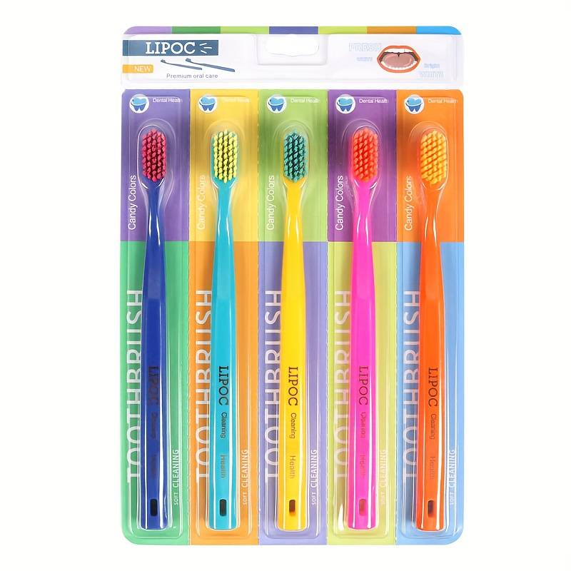 Rainbow Soft Bristle Toothbrush, 5-pack, Wide Head For Adults, Men And Women, Household For Couples And Students, Individually Wrapped Colorful Toothbrushes