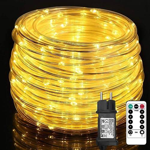 Auting 10M Lichterschlauch LED 100 LEDs, Lichterkette Aussen Warmweiß für Innen Außen Party Hochzeit Weihnachten Dekolicht Warmweiß mit Fernbedienung & Timer 8 Modi und Helligkeit Dimmbar