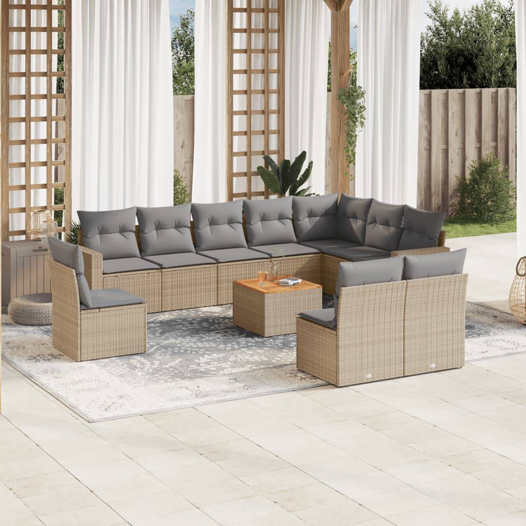 Sofasæt Til Haven 11 Dele Med Hynder Polyrattan - beige og grå