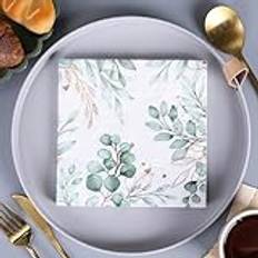 HPiano 80 stycken Eukalyptus-pappersservetter, gröna servetter eukalyptus, eukalyptusservetter, dekorerade pappersservetter för bröllop, dop, födelsedagar, fester nattvardsgång