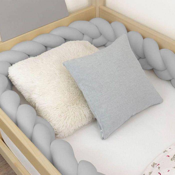 Braided bed bumper for children and adults - Grey - 20 x 550 cm grå