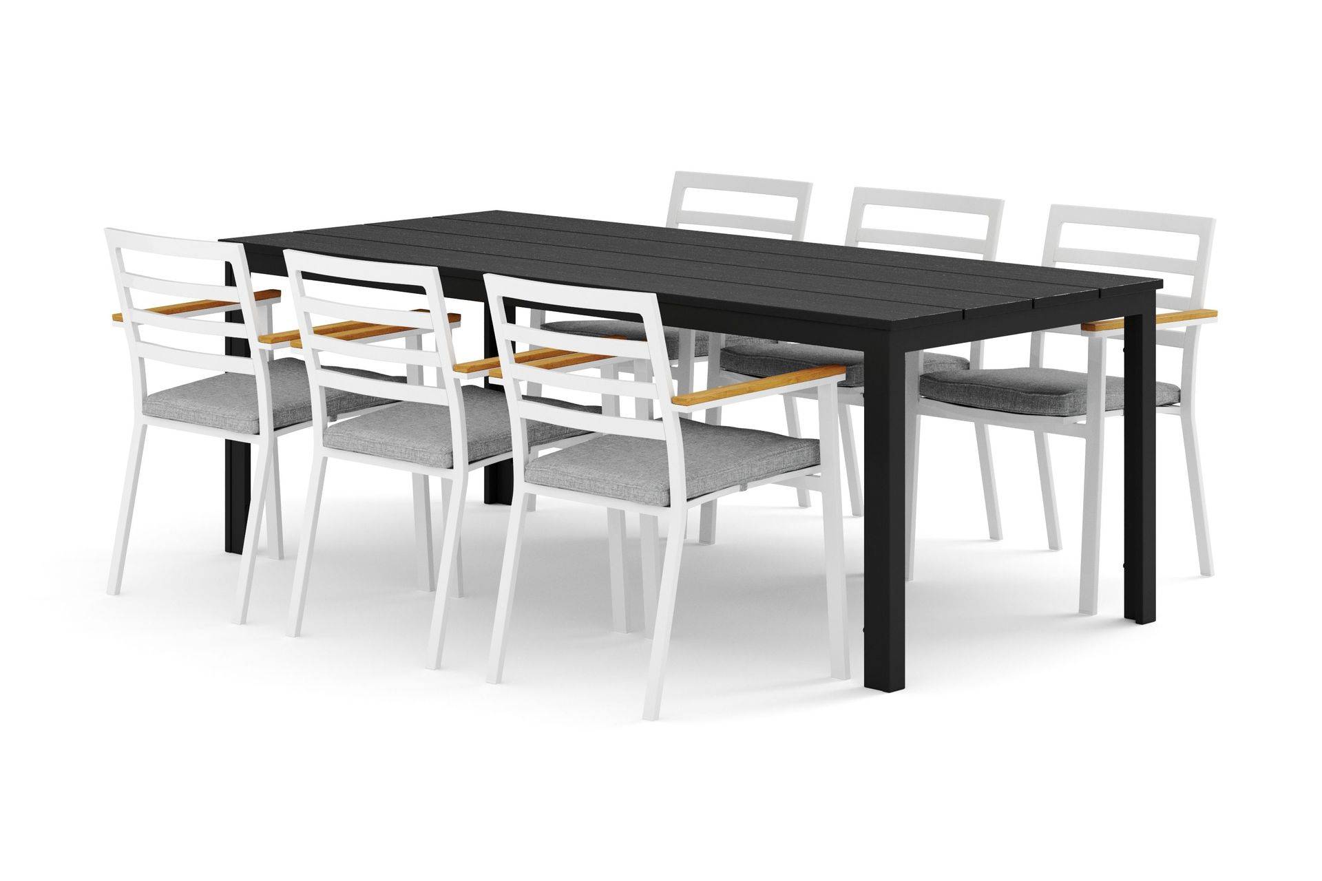 Comfort Garden Tunis utomhus matgrupp 205x90 cm med 6 Oliver karmstolar med dyna - Svart/Svart Matgrupper utomhus