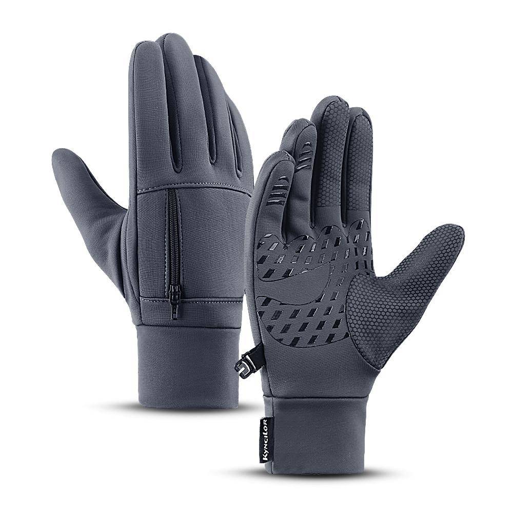 Winter Bike Gloves for Men Waterproof Touchscreen Cycling Gloves Windproof Snow Sports Gloves Black Silicone Grip M grå