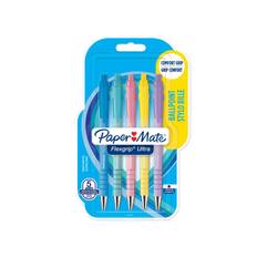Paper Mate Flexgrip Ultra Pastell Kulspetspennor | Mediumspets (1.0mm) | Svart bläck | Pennkropp i pastellfärger | 5 stycken