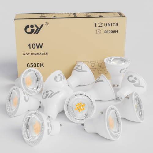 GY GU10 LED-Glödlampor, 10W 1100LM, 6500K Neutral Vit, Motsvarar 100 W, 120° Strålvinkel, Frostad, Icke-Dimbar,Hög Ljusstyrka, Låg Energiförbrukning, LED-Lampa 12 Stycken