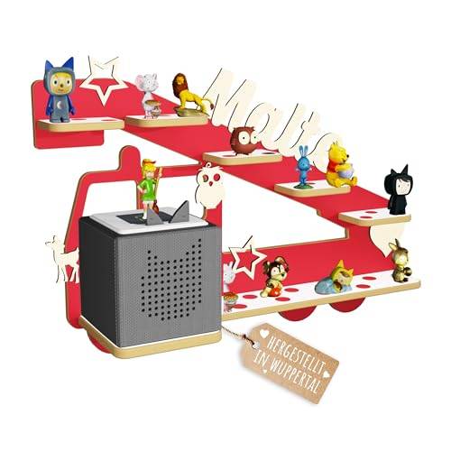 Holzura Kinderregal zur Tonie Aufbewahrung, Wandregal für Toniebox, Regale für Toniebox1, Kinderzimmer Wandregale für Musikbox und Tonie figuren, Motiv: Feuerwehr