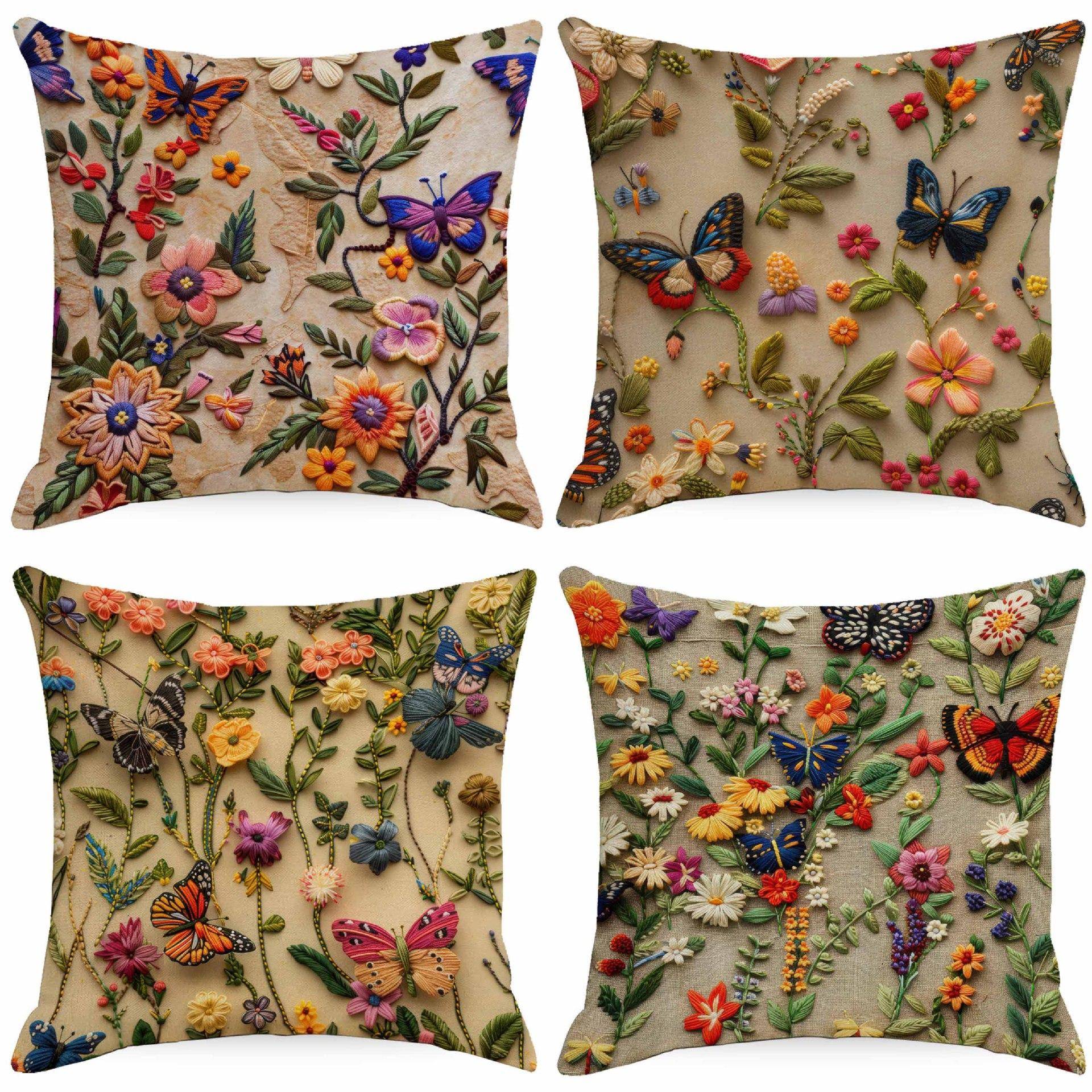 Nytt 3D-imitation broderat blommigt örngott digitaltryckt heminredningskudde soffkuddfodral brown