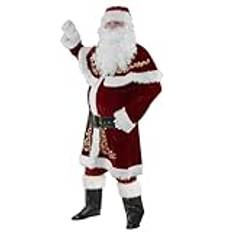 Muzrunq Tomtedräkt vuxen sammet tomtedräkt män jul jultomte outfit för vuxen jul högtid fest cosplay kostym (3XL) 8 st/set