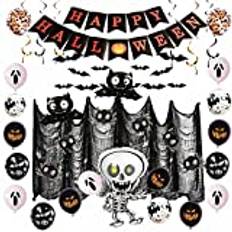 Halloween festdekorationsset – glad halloween banderoller inomhus färgglad hängande bubbelpool fladdermus häxa skelett spindel spöke pumpa monster och ballong kit (ihålig)