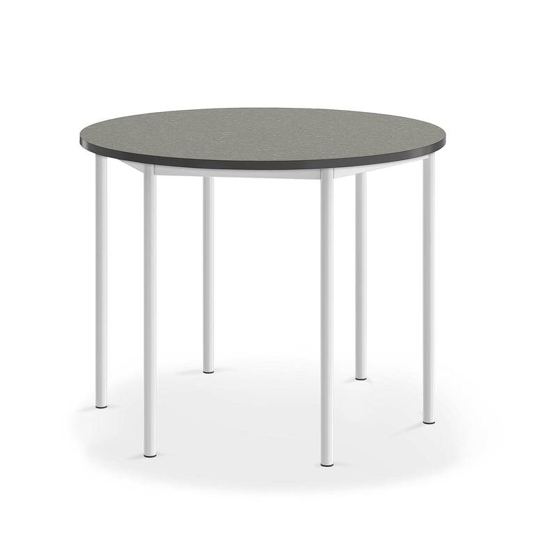 Bord SONITUS, Ø1200x900 mm, stativ vit, ljuddämpande linoleum, mörkgrå