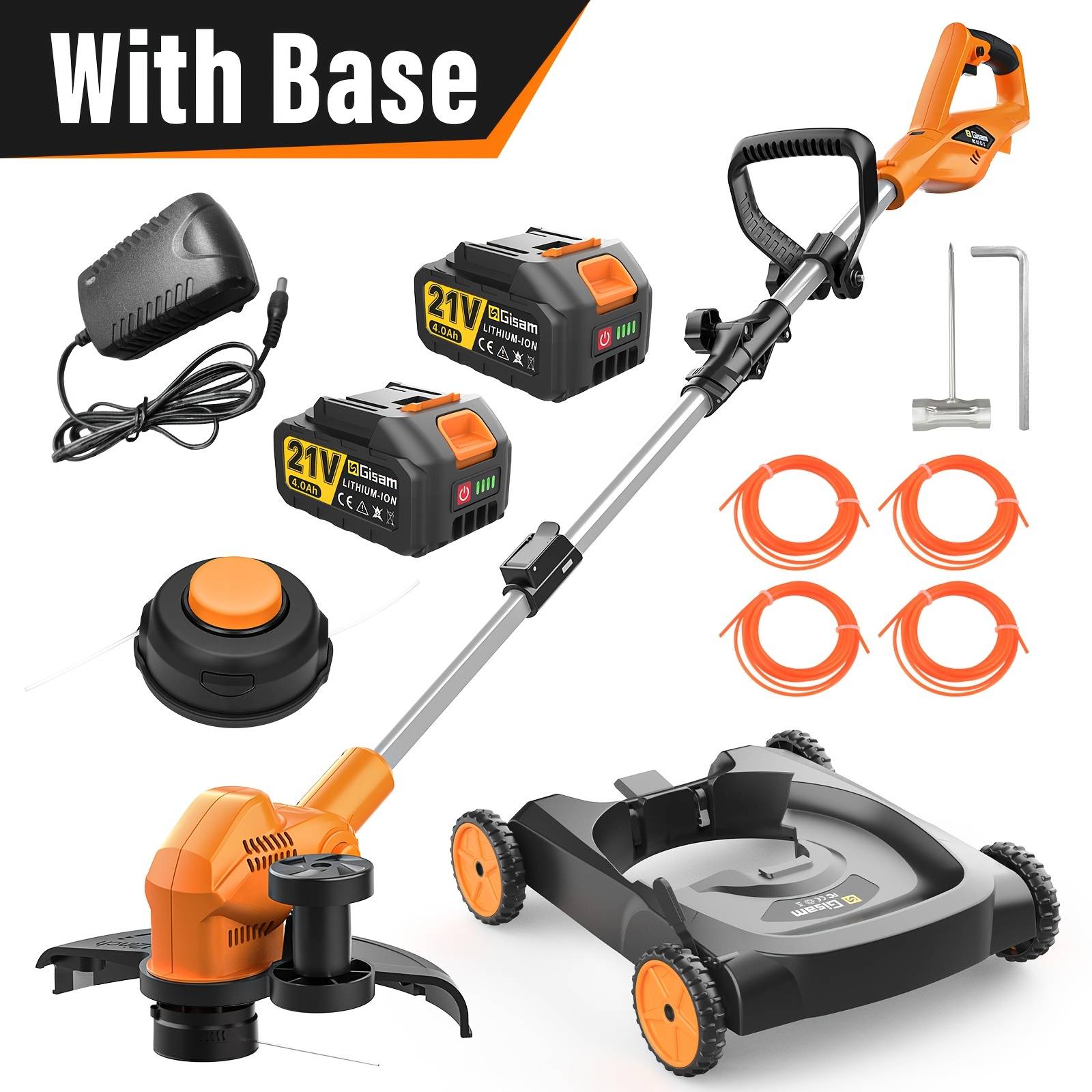 Cordless Lawn Mower, 3000w Brushless Lawnmower And Grass Trimmer And Edger With 4.0 Ah Battery, 48 Cm Cutting Width, 70-40 Mm Cutting Height, Adjustable Height And Angle, Up To 500 M²
