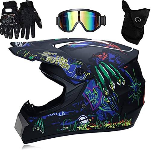 Bonbela -hjälm professionell motocrosshjälm för barn och vuxna, motocross, Dirt Offroad, motorcykelhjälm med skyddsglasögon, handskar, ansiktsskydd