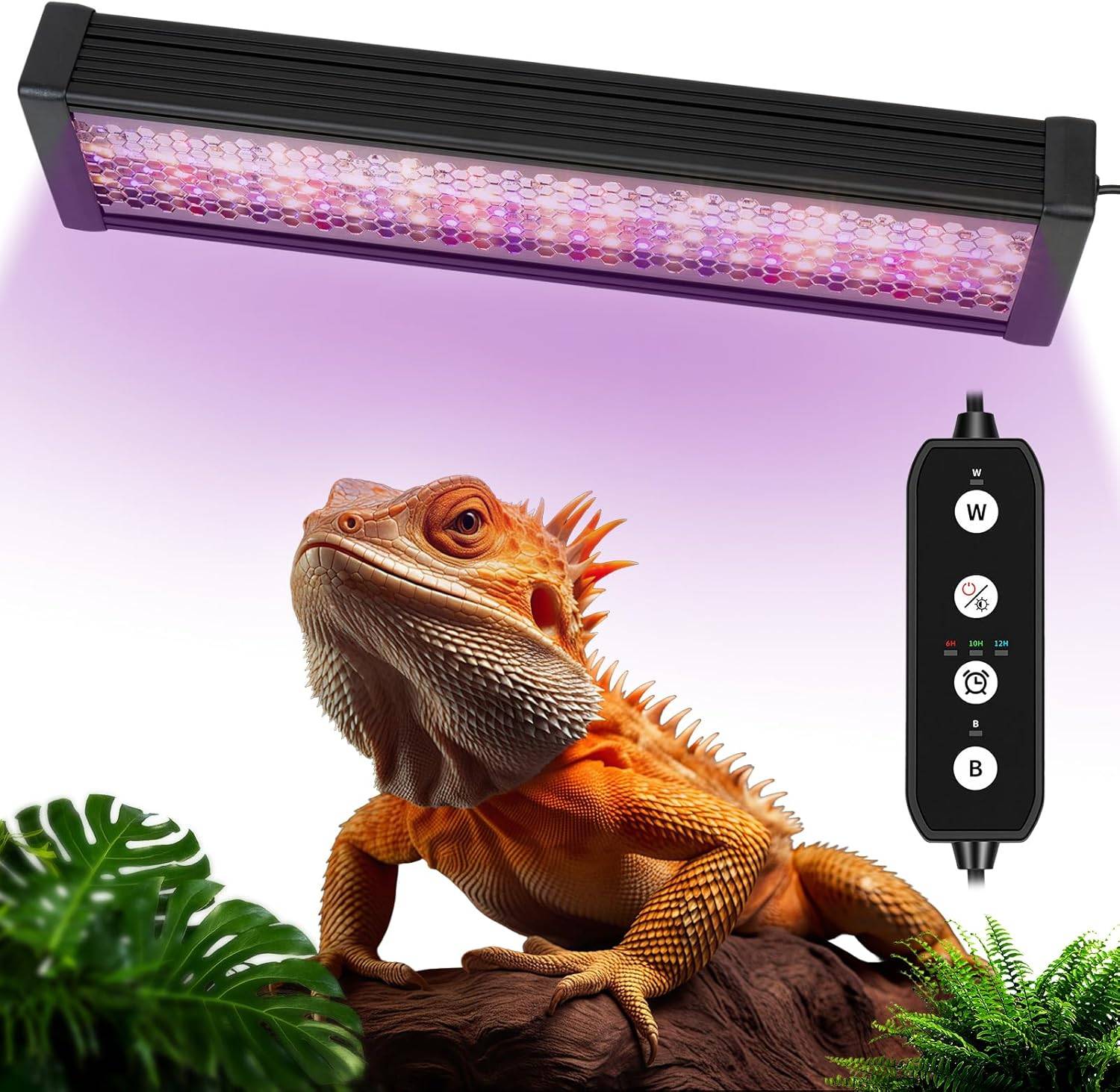 UVA UVB Reptillampa, 15 tums Fullspektrum LED Reptil UVB-lampa för Skäggagam, Sköldpaddor, Gekkoner, Kameleoner, Ödlor, Ormar svart
