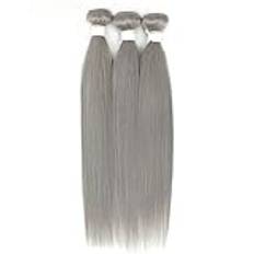 Människohårbuntar Straight Bundles with Frontal 13x4 Silver Colored Hair 3 Bundles With Closure Brazilian Remy Human Hair Extensions hårbunt/Hårförlängningar(Size:24inches)