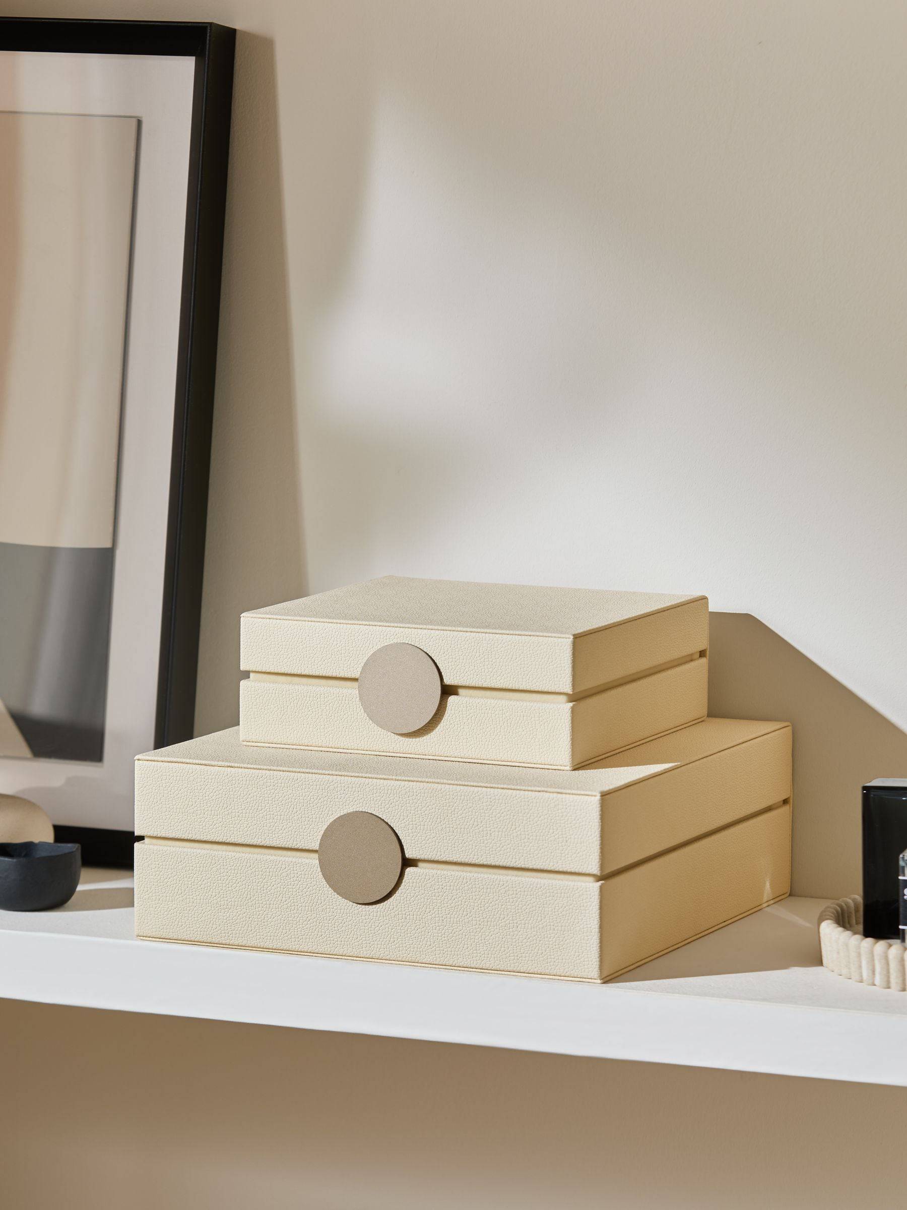 Sosandar Sosandar Set of 2 Cream Faux Leather Storage Boxes