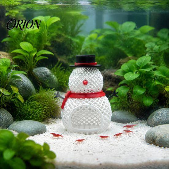 Small Fish Shelter Christmas Aquarium Hideout Cave, 3D Printed Shrimp Snowman Betta Accessories Tree for Tank Decoration Sensitive Species