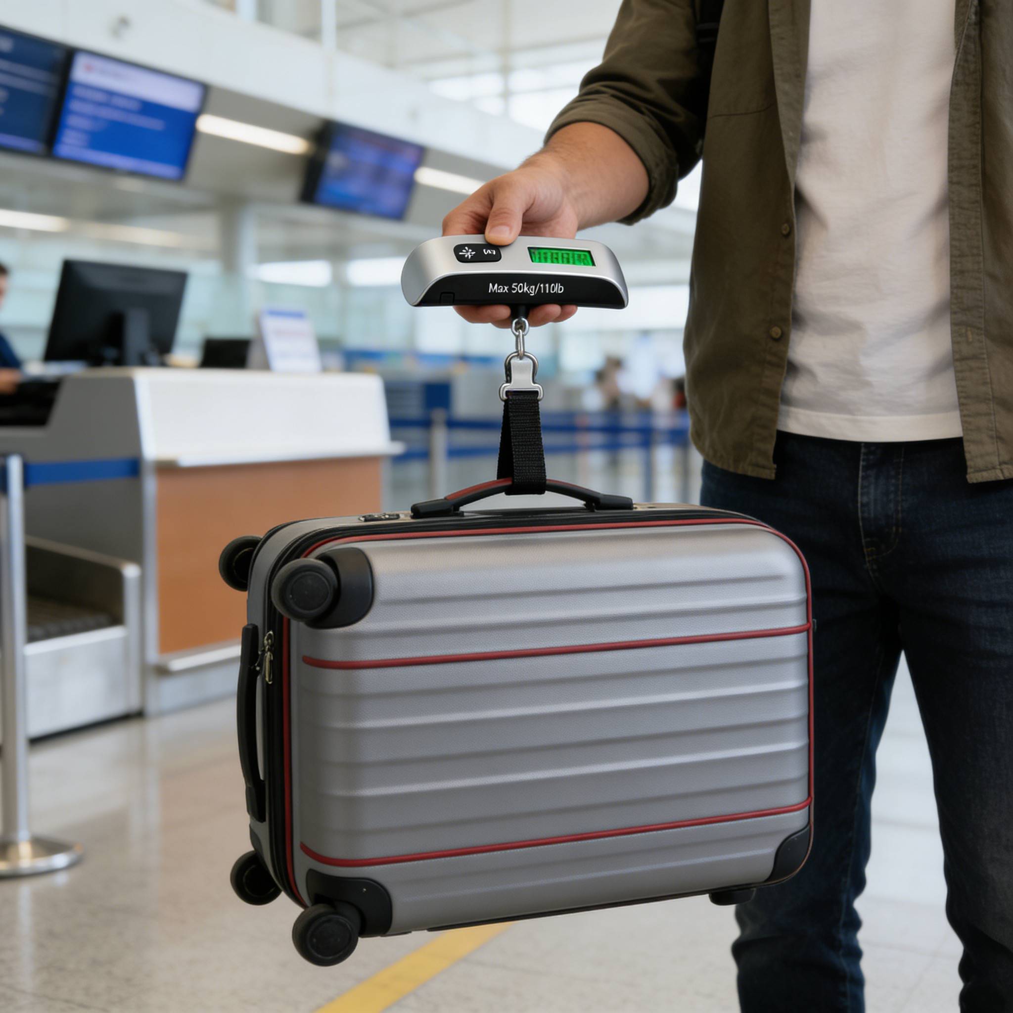 Portable Digital Luggage Scale Handheld Travel Scale Backlit Lcd Display Automatic Function Battery Powered Suitable For Airport Home Mailing Weighing