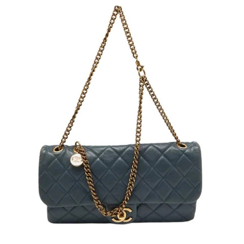 Chanel Vintage Pre-owned CC Crown Flap Bag - Vintage - Dame - Blå - ONE SIZE - Uld