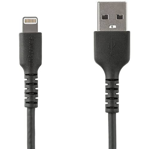 StarTech.com 2 m USB A till Lightning-kabel – hållbar svart USB typ A till Lightning-kontakt laddnings- och synkroniseringsladdar – robust med Aramidfiber – Apple MFI-certifierad – iPad Air iPhone 11 (RUSBLTMM2MB)