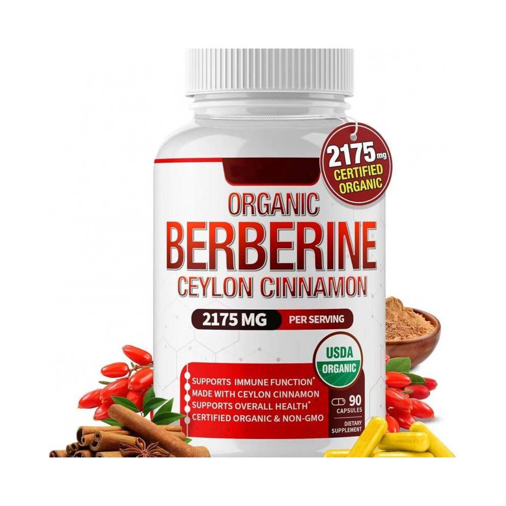 Organic Berberine Ceylon Cinnamon Capsules 90 Count - Natural Blood Sugar Support & Metabolism Booster