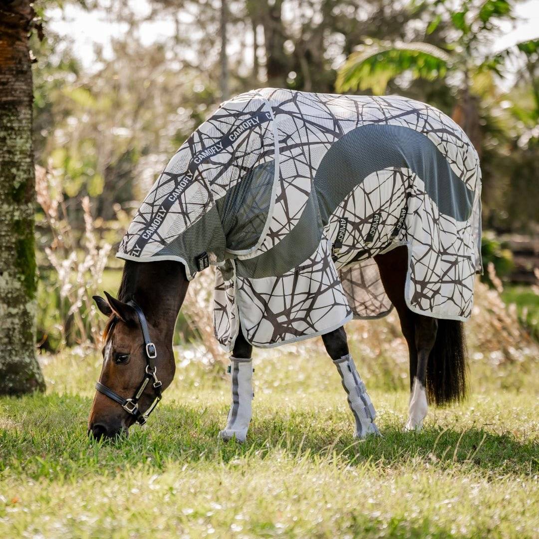 Horseware - Amigo CamoFly Plus Insektdækken m. aftagelig hals - Mønster/Grå - CamoFly Mønster/Grå / 160