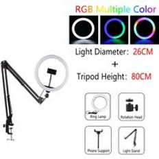 Dimbar led ringljus med stativ usb ring lampa fotografering selfie ljus ring stativ med lampa ringlight ring light tripod wit - Rlampa 002-26 RGB -t80