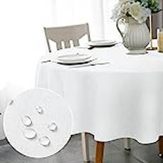 WELTRXE bordsduk, minimalistisk stil, bordsduk av polyester, med lotuseffekt, 120 cm, linneimitation, vattenavvisande, tvättbar bordsduk, rund, vit, bordsduk för matbord, hem, bröllop, festival